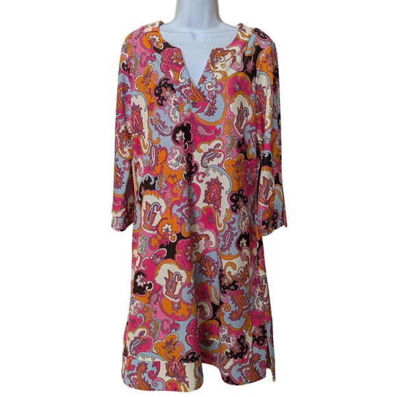Jude Connally Dresses & Skirts - Jude Connally Megan Chinois Brown Watermelon V-Neck Shift Dress XL Made in USA
